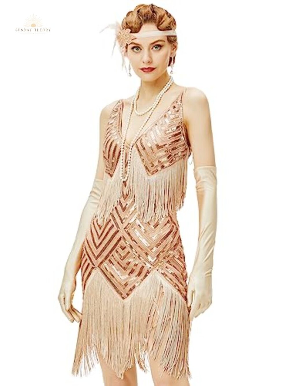 1920s Flapper Dress V Neck Sequin Fringe Great Gatsby Party Costume